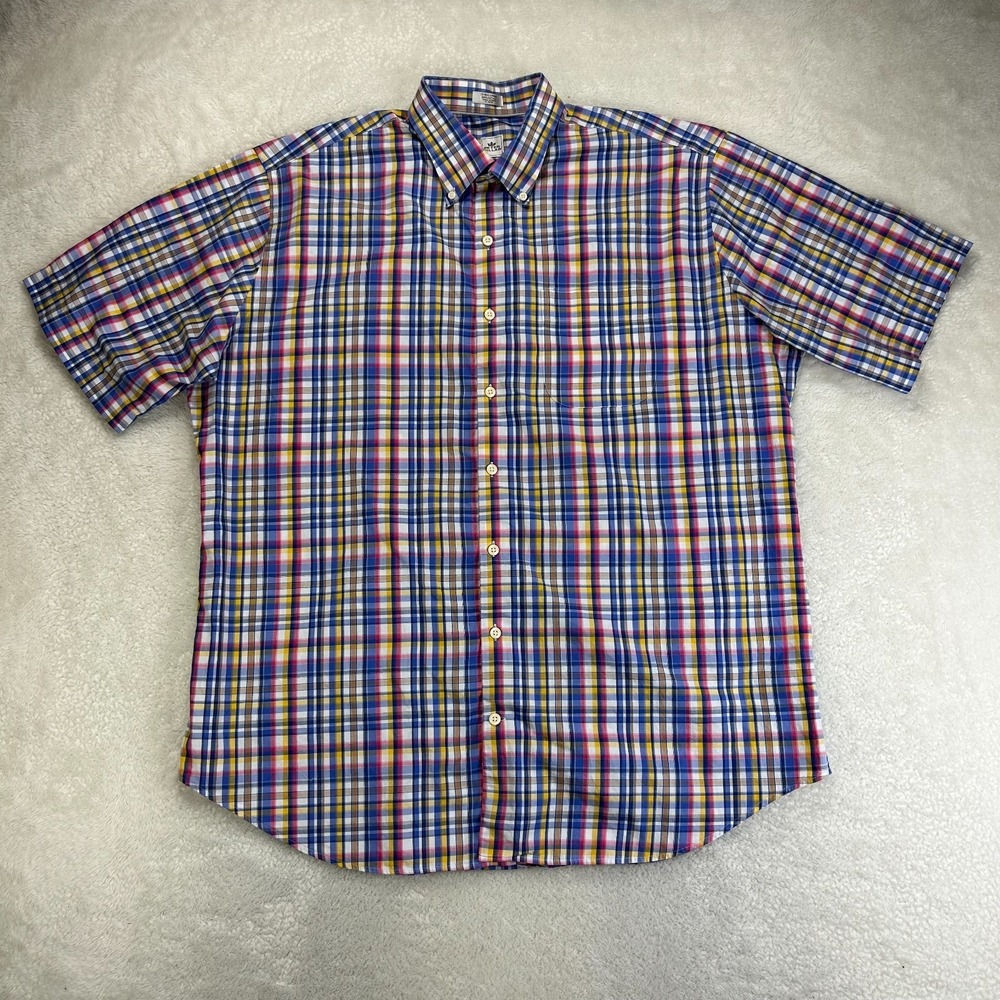 Peter Millar Button Down Shirt Mens XL Plaid Colorful Short Sleeve Classic Fit